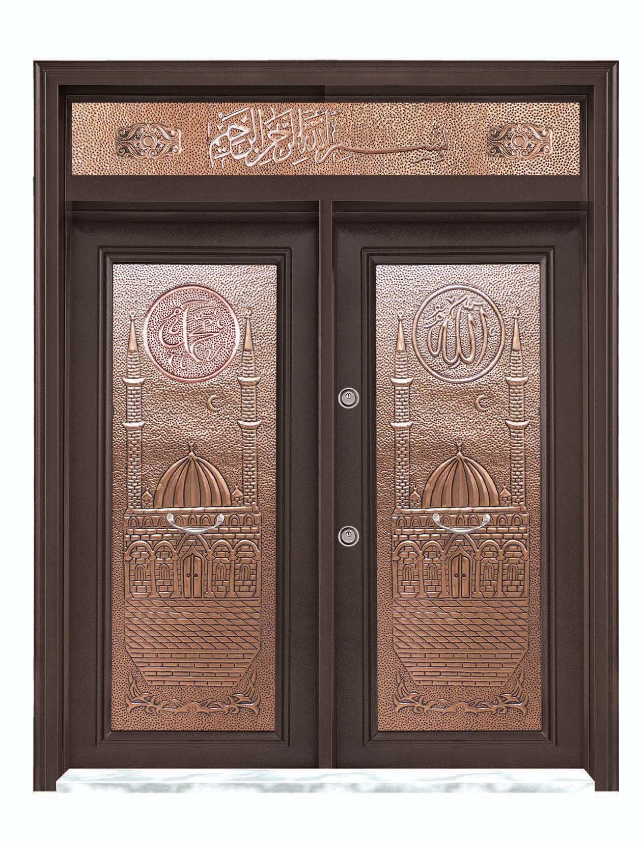 Bakır Yüzey Kemerli Çelik Cami Kapısı MONO ÇELİK KAPI MN-7003