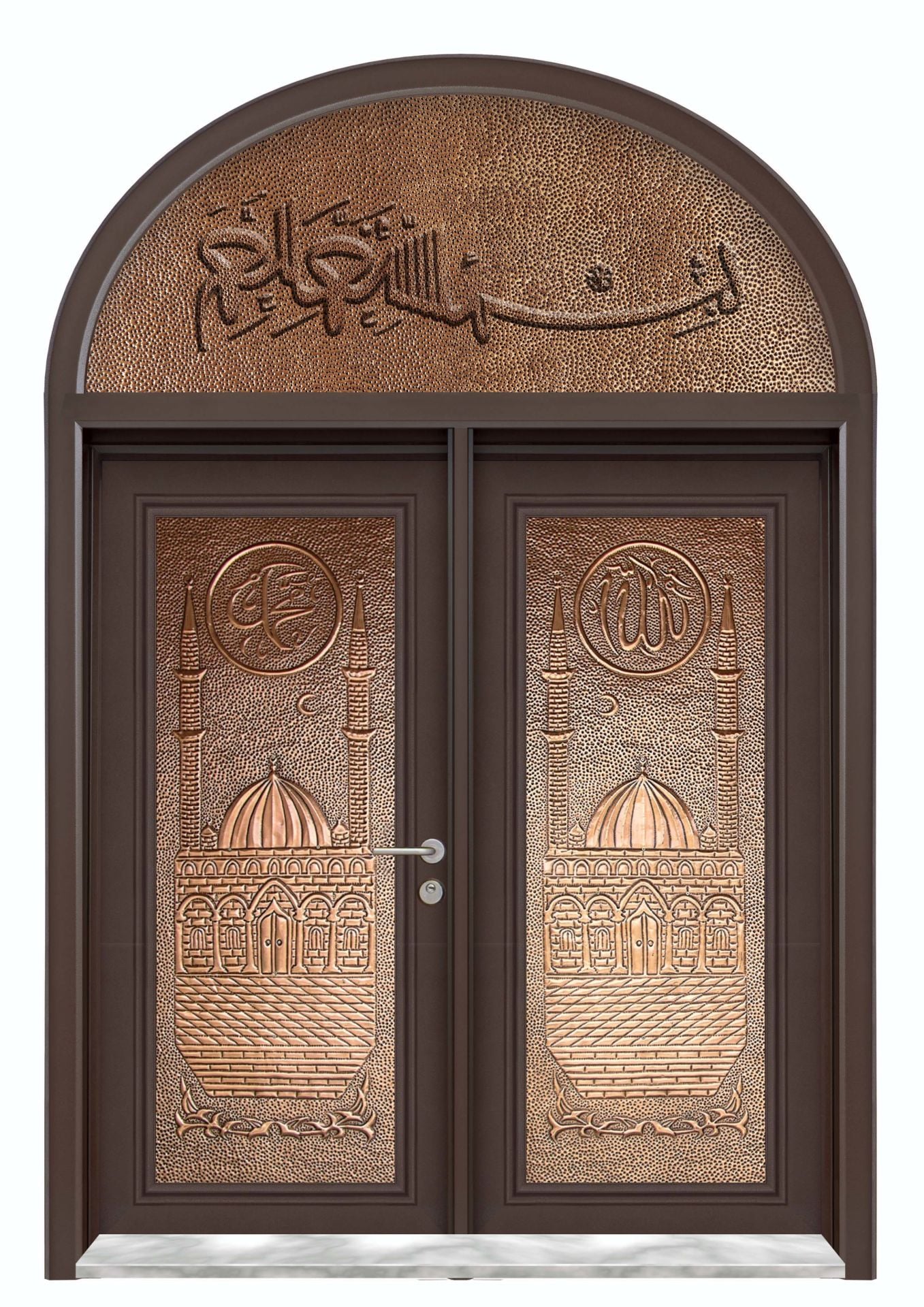 Bakır Yüzey Kemerli Çelik Cami Kapısı MONO ÇELİK KAPI MN-7004