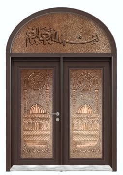 Bakır Yüzey Kemerli Çelik Cami Kapısı MONO ÇELİK KAPI MN-7004