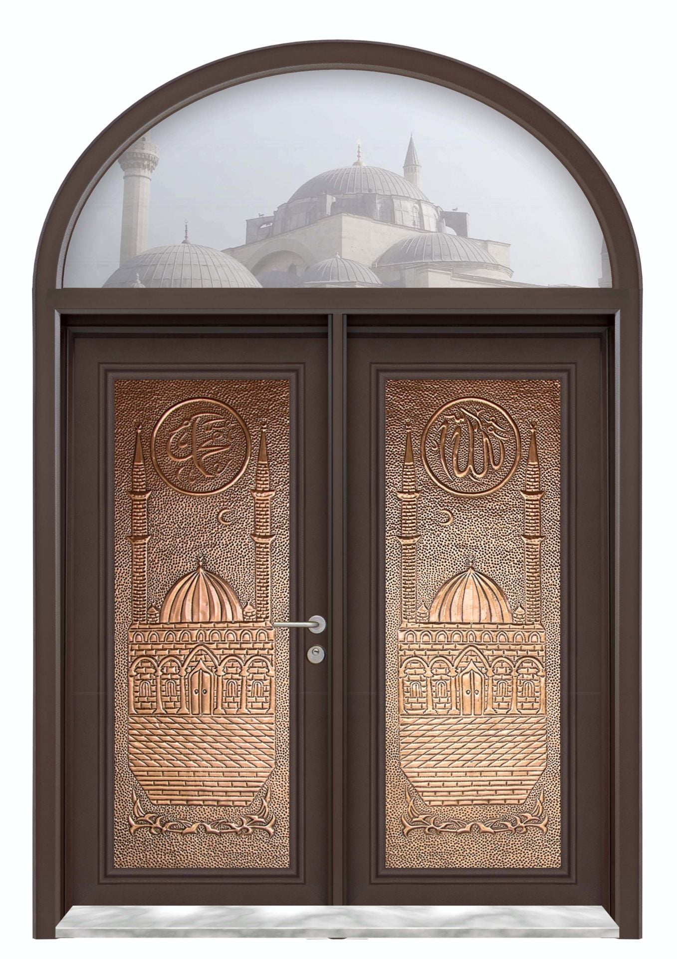 Bakır Yüzey Kemerli Çelik Cami Kapısı MONO ÇELİK KAPI MN-7005