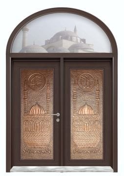 Bakır Yüzey Kemerli Çelik Cami Kapısı MONO ÇELİK KAPI MN-7005